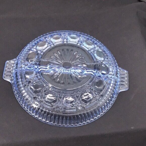 Vintage Blue Glass Divided Relish Dish With Handles - Picture 3 of 3